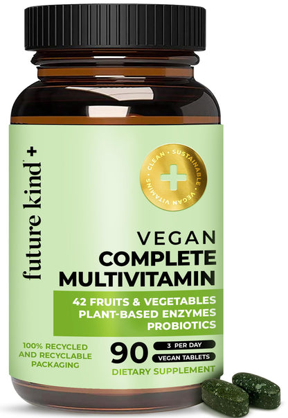 Future Kind Vegan Multivitamins Complete - 42-in-1 Vegan Multivitamins for Women & Men with Enzymes, B12, Zinc, & Probiotics for Digestion - Maple Wellness Supplements