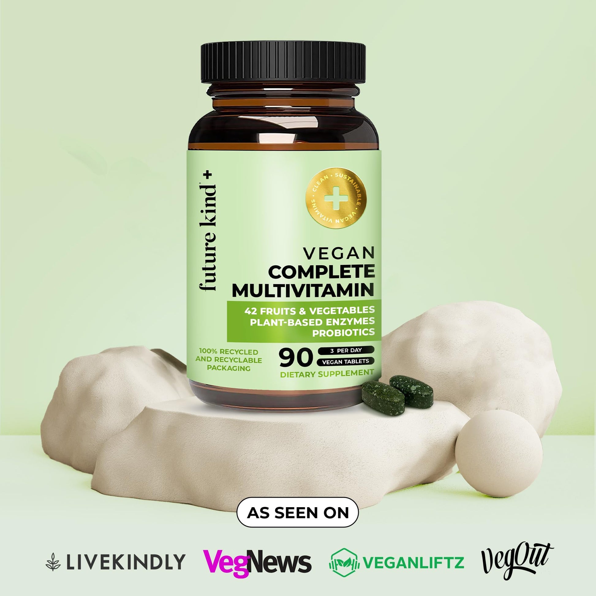 Future Kind Vegan Multivitamins Complete - 42-in-1 Vegan Multivitamins for Women & Men with Enzymes, B12, Zinc, & Probiotics for Digestion - Maple Wellness Supplements