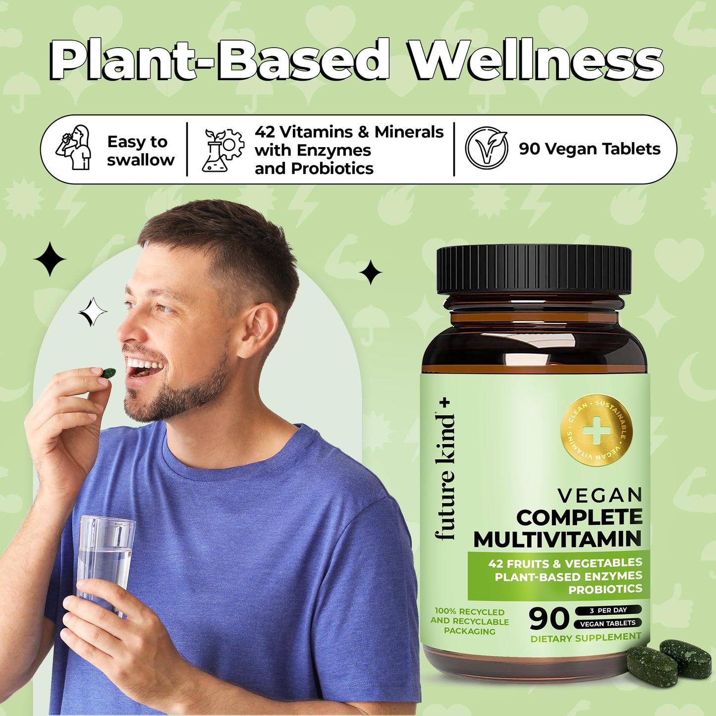 Future Kind Vegan Multivitamins Complete - 42-in-1 Vegan Multivitamins for Women & Men with Enzymes, B12, Zinc, & Probiotics for Digestion - Maple Wellness Supplements