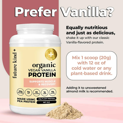 Future Kind Vegan Protein Powder, Chocolate, Pea Plant Protein for Lean Muscle with Iron & Fiber, Whey-Free, Sugar-Free, Soy-Free, Non-Dairy (34 Servings) - Maple Wellness Supplements