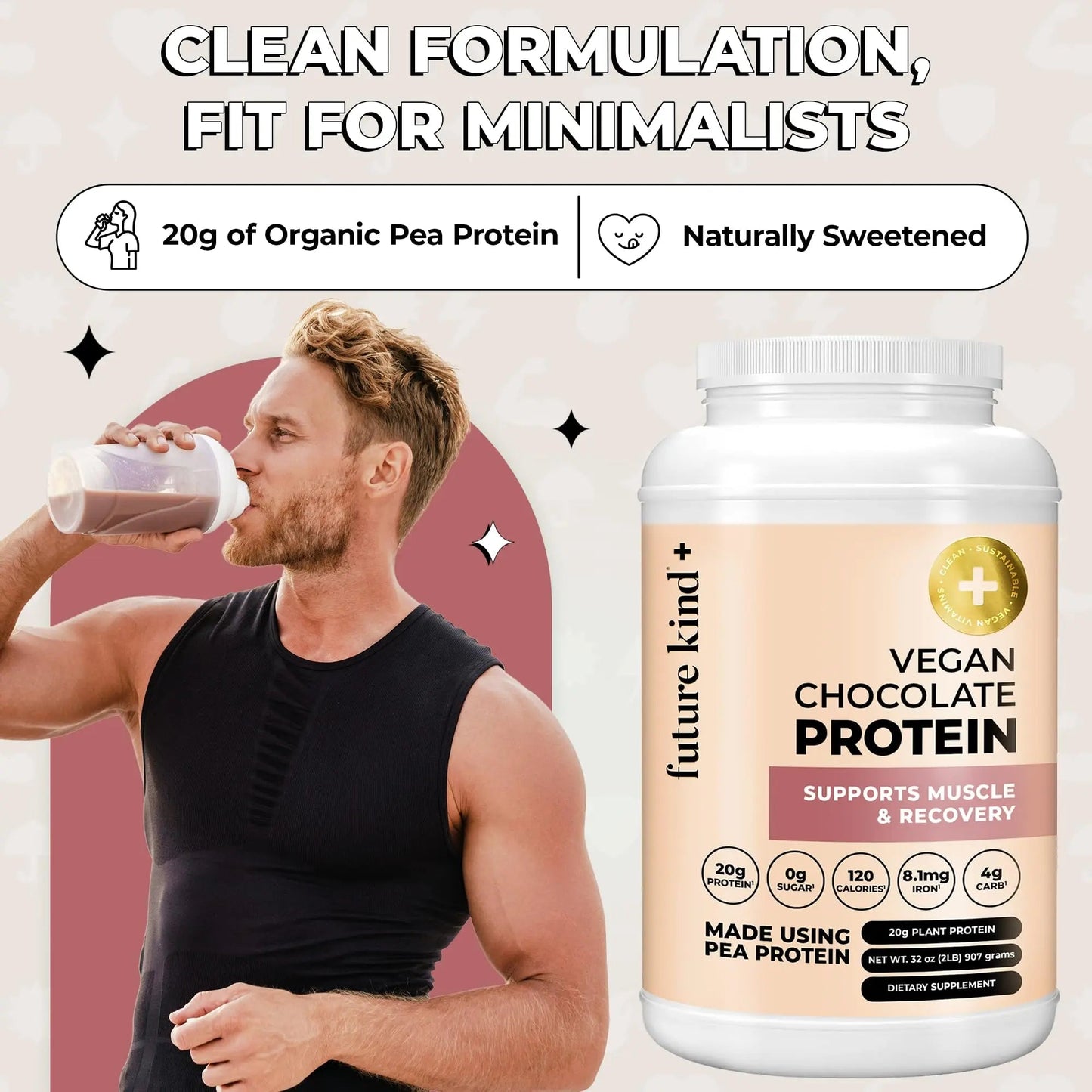 Future Kind Vegan Protein Powder, Chocolate, Pea Plant Protein for Lean Muscle with Iron & Fiber, Whey-Free, Sugar-Free, Soy-Free, Non-Dairy (34 Servings) - Maple Wellness Supplements