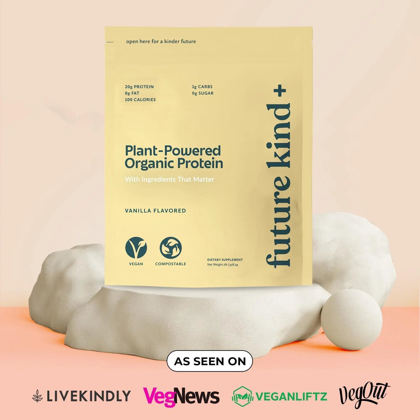 Future Kind Vegan Protein Powder, Vanilla, Pea Plant Protein for Lean Muscle with Iron & Fiber, Whey-Free, Sugar-Free, Soy-Free, Non-Dairy (34 Servings) - Maple Wellness Supplements
