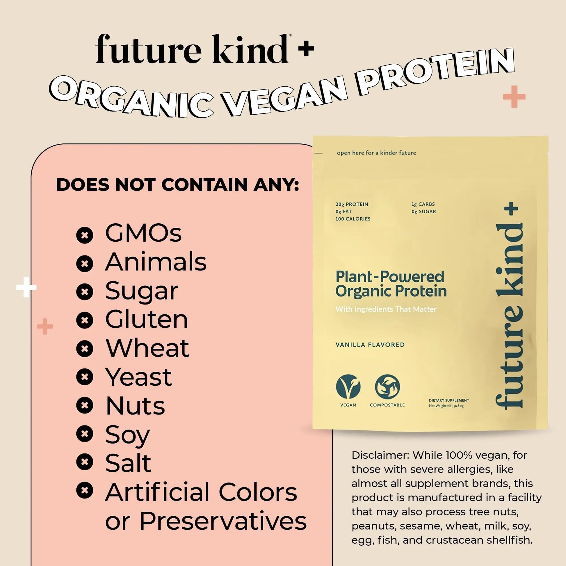 Future Kind Vegan Protein Powder, Vanilla, Pea Plant Protein for Lean Muscle with Iron & Fiber, Whey-Free, Sugar-Free, Soy-Free, Non-Dairy (34 Servings) - Maple Wellness Supplements