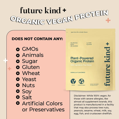 Future Kind Vegan Protein Powder, Vanilla, Pea Plant Protein for Lean Muscle with Iron & Fiber, Whey-Free, Sugar-Free, Soy-Free, Non-Dairy (34 Servings) - Maple Wellness Supplements