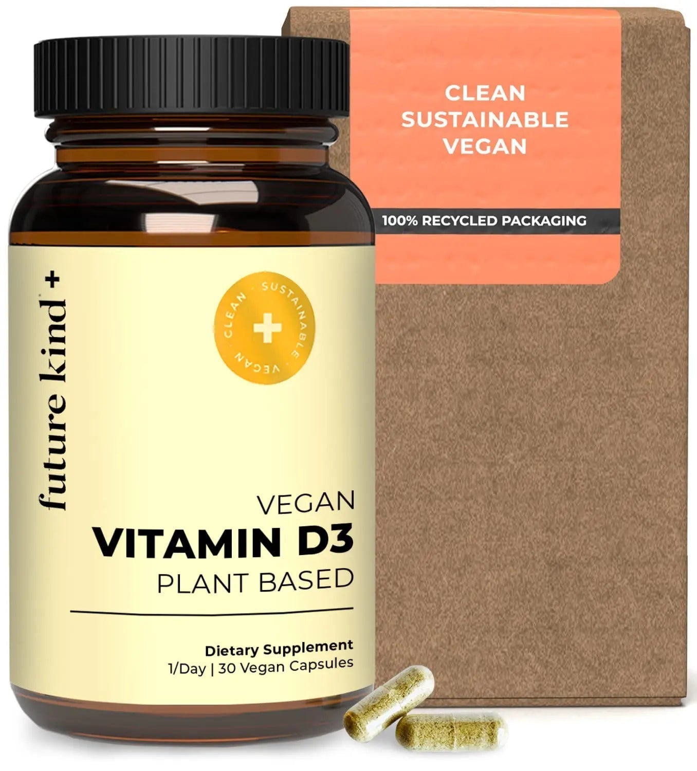 Future Kind Vitamin D3 2500 IU for Bone and Muscle Function, Vitamin D Vegan Supplement from Plant Lichen, Non-GMO, Sugar Free, Pure Vitamin D3, Promotes Natural Resilience, 30 Capsules - Maple Wellness Supplements