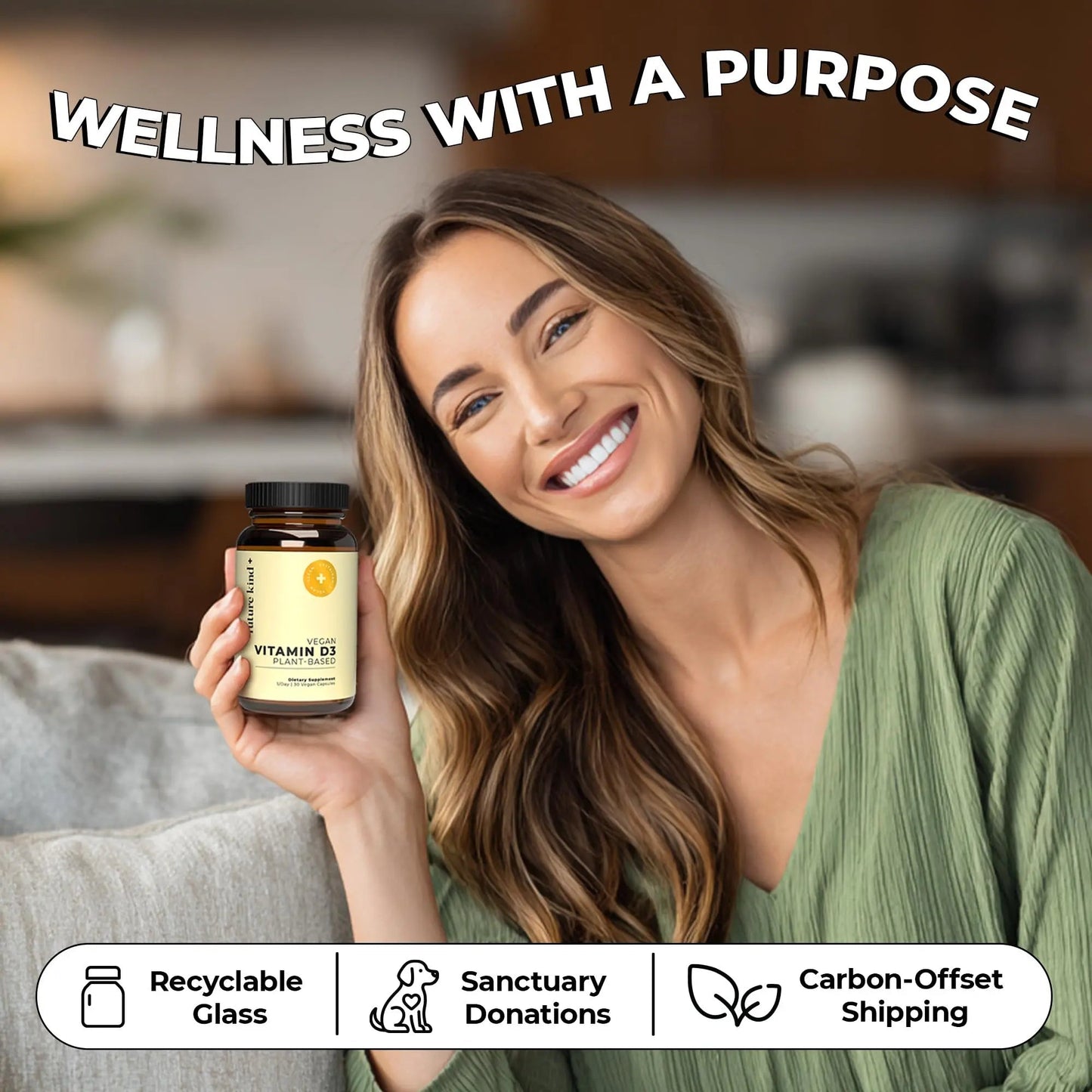 Future Kind Vitamin D3 2500 IU for Bone and Muscle Function, Vitamin D Vegan Supplement from Plant Lichen, Non-GMO, Sugar Free, Pure Vitamin D3, Promotes Natural Resilience, 30 Capsules - Maple Wellness Supplements