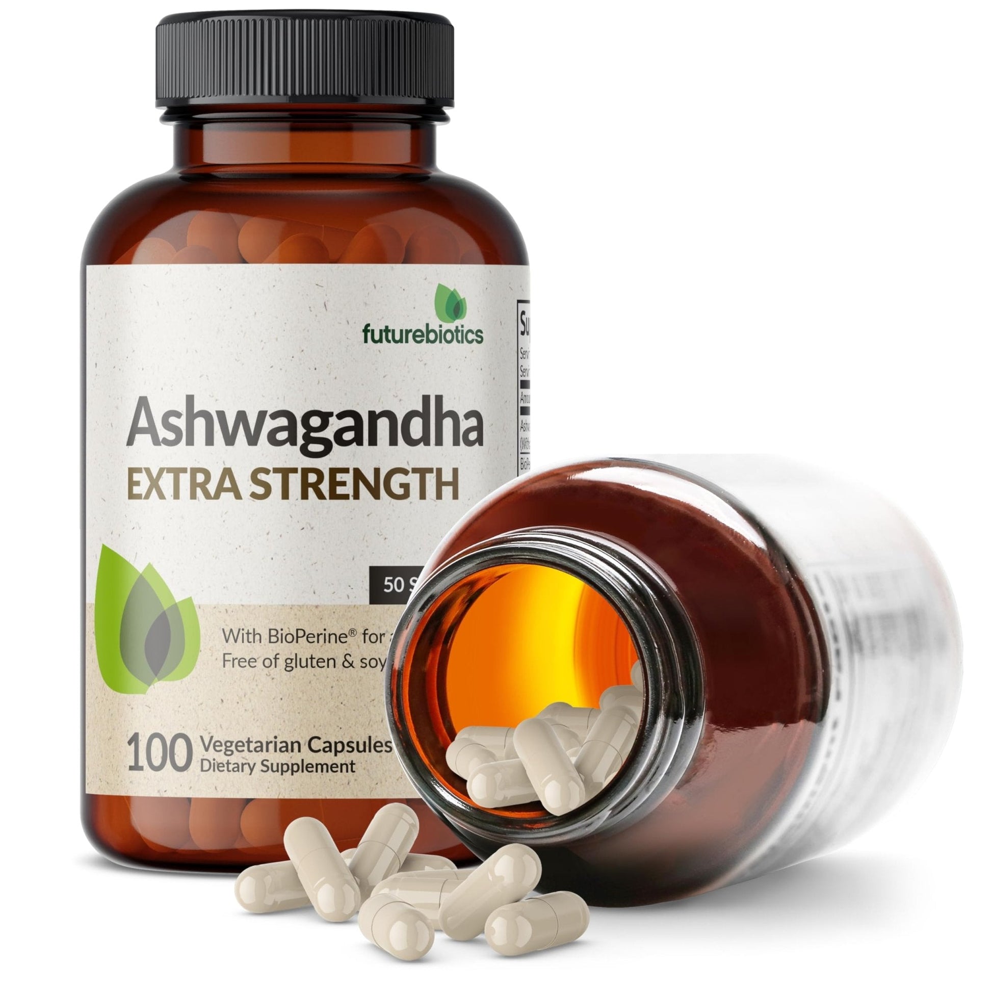 Futurebiotics Ashwagandha Extra Strength Stress & Mood Support with BioPerine - Non GMO Formula, 100 Vegetarian Capsules - Maple Wellness Supplements