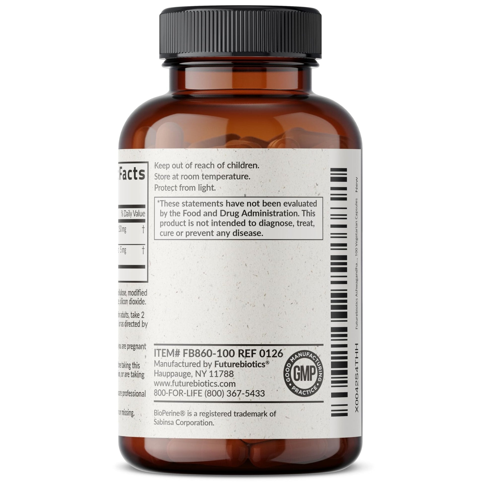 Futurebiotics Ashwagandha Extra Strength Stress & Mood Support with BioPerine - Non GMO Formula, 100 Vegetarian Capsules - Maple Wellness Supplements