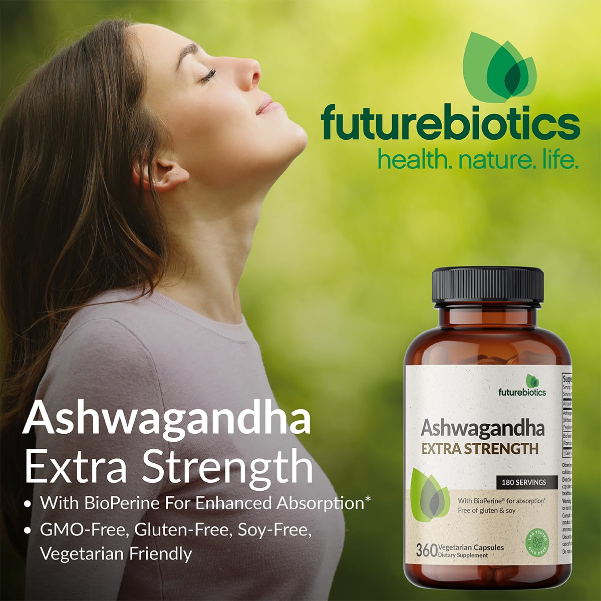 Futurebiotics Ashwagandha Extra Strength Stress & Mood Support with BioPerine - Non GMO Formula, 100 Vegetarian Capsules - Maple Wellness Supplements