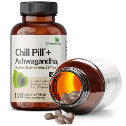 Futurebiotics Chill Pill + Ashwagandha, Rhodiola, St. John’s Wort, & L-Theanine - Non-GMO, 120 Vegetarian Tablets - Maple Wellness Supplements