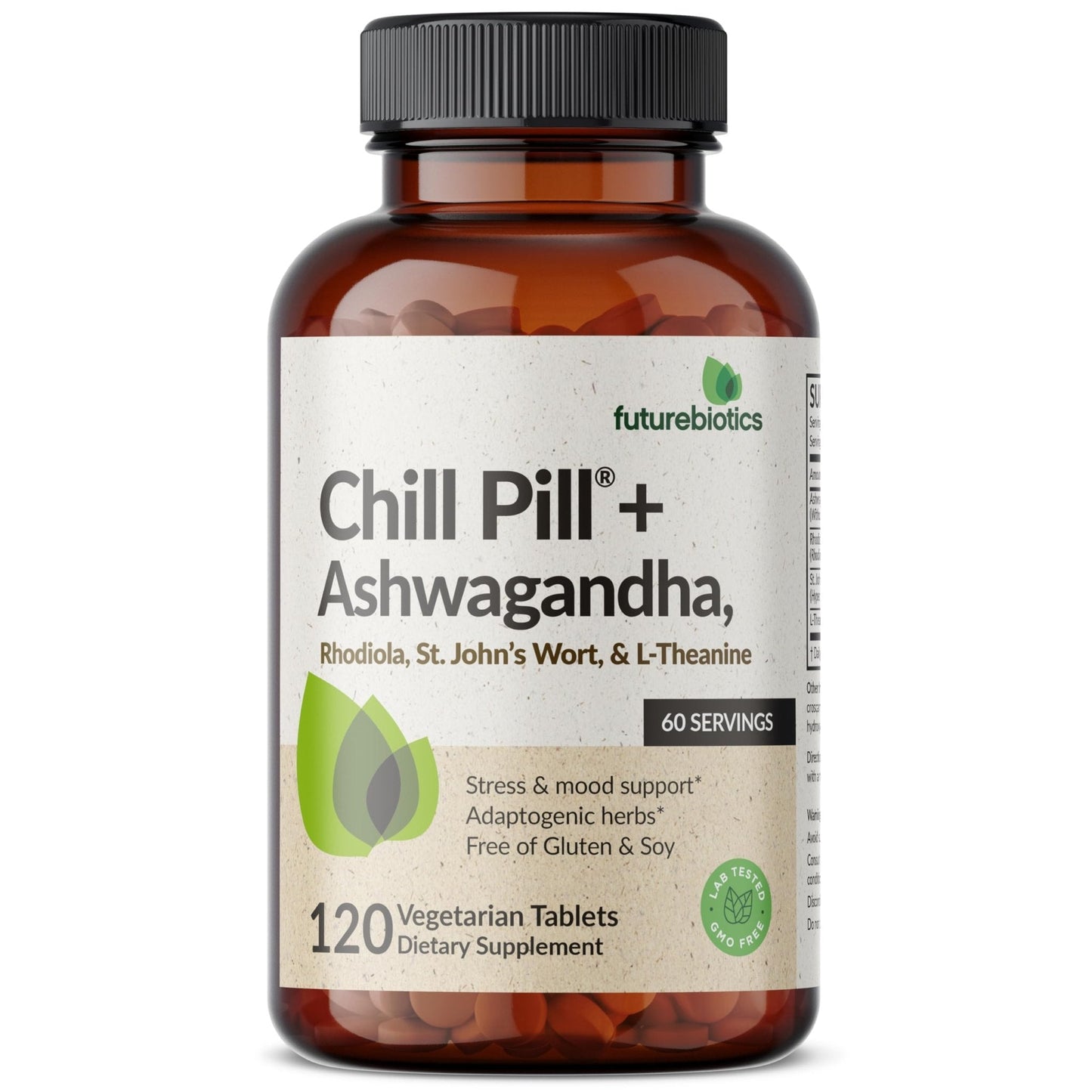 Futurebiotics Chill Pill + Ashwagandha, Rhodiola, St. John’s Wort, & L-Theanine - Non-GMO, 120 Vegetarian Tablets - Maple Wellness Supplements