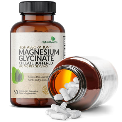 Futurebiotics Magnesium Glycinate 200 MG per Serving Chelated for High Absorption, Gentle On Stomach, Non-GMO, 60 Vegetarian Capsules - Maple Wellness Supplements