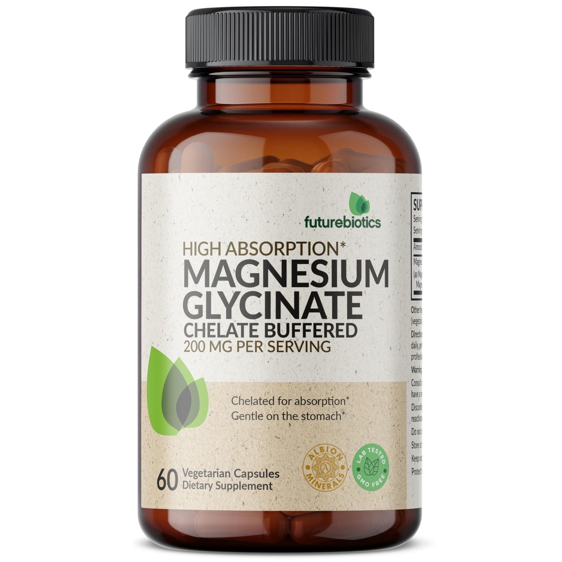 Futurebiotics Magnesium Glycinate 200 MG per Serving Chelated for High Absorption, Gentle On Stomach, Non-GMO, 60 Vegetarian Capsules - Maple Wellness Supplements