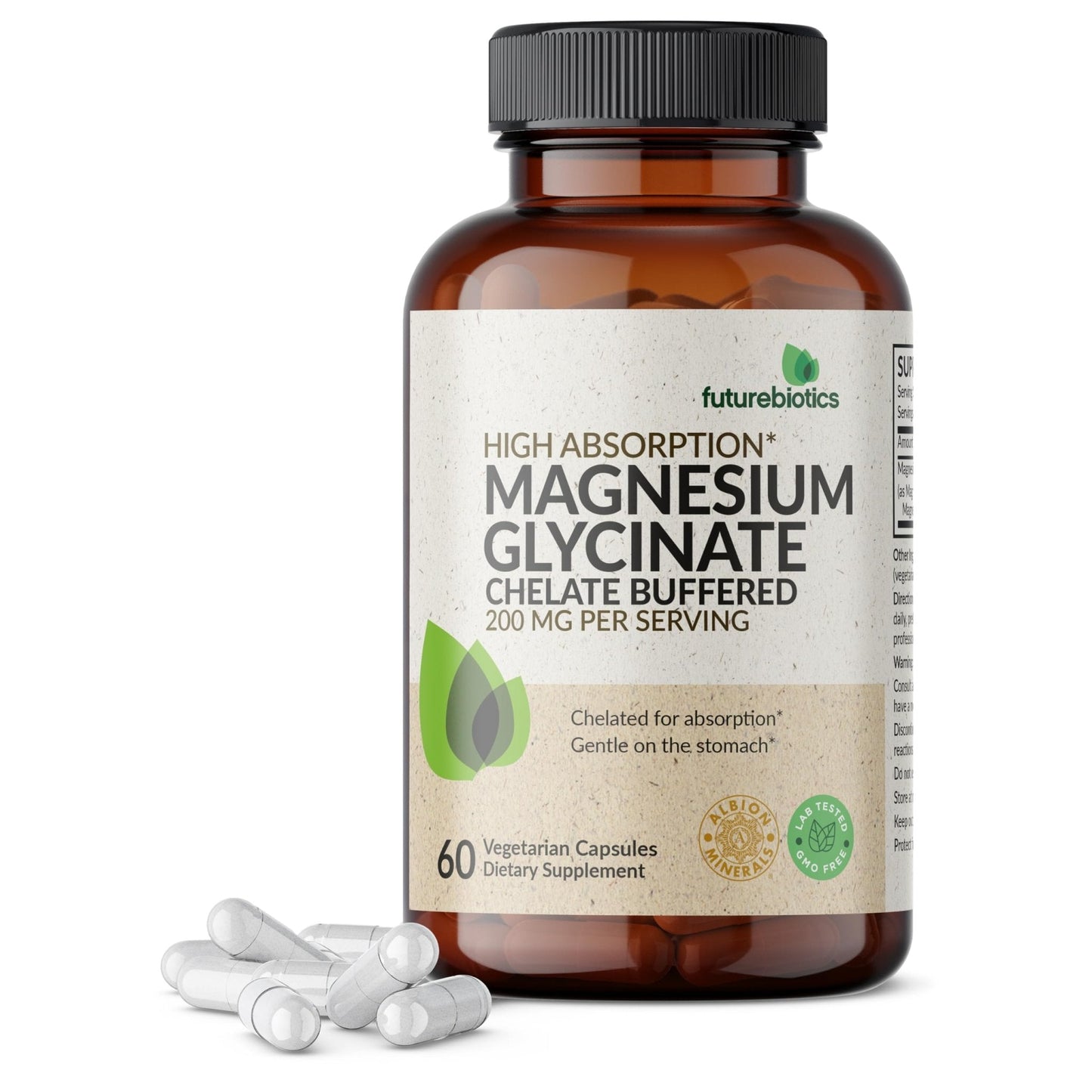Futurebiotics Magnesium Glycinate 200 MG per Serving Chelated for High Absorption, Gentle On Stomach, Non-GMO, 60 Vegetarian Capsules - Maple Wellness Supplements