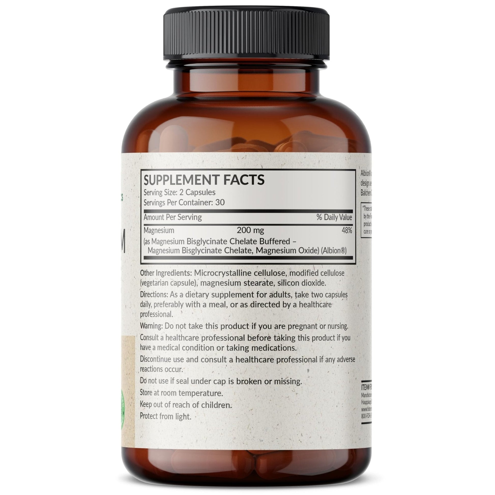 Futurebiotics Magnesium Glycinate 200 MG per Serving Chelated for High Absorption, Gentle On Stomach, Non-GMO, 60 Vegetarian Capsules - Maple Wellness Supplements