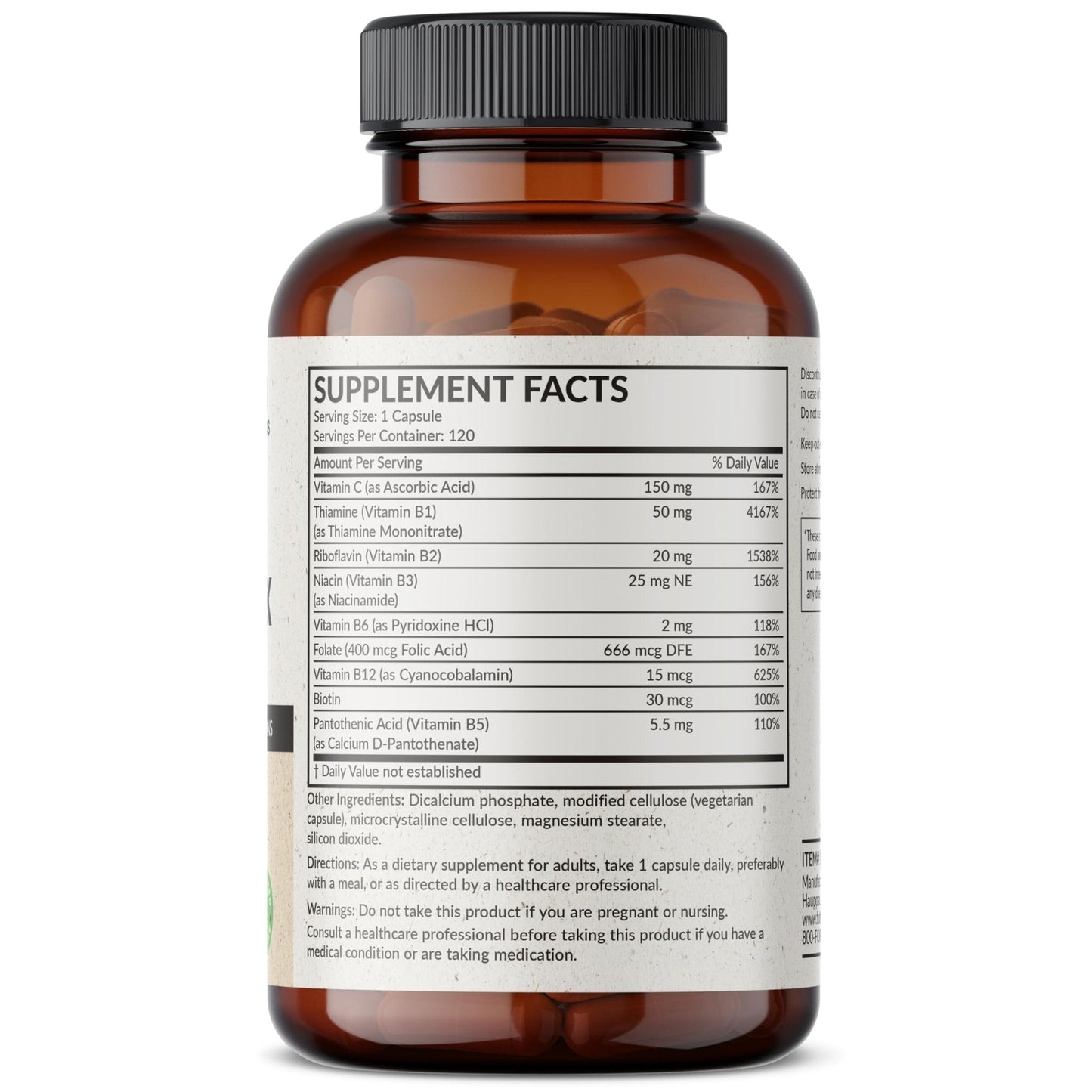 Futurebiotics Vitamin B Complex with Vitamin C Supports Energy Production, Nervous System & Immune Support - Non-GMO, 120 Vegetarian Capsules - Maple Wellness Supplements