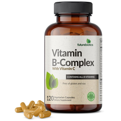 Futurebiotics Vitamin B Complex with Vitamin C Supports Energy Production, Nervous System & Immune Support - Non-GMO, 120 Vegetarian Capsules - Maple Wellness Supplements