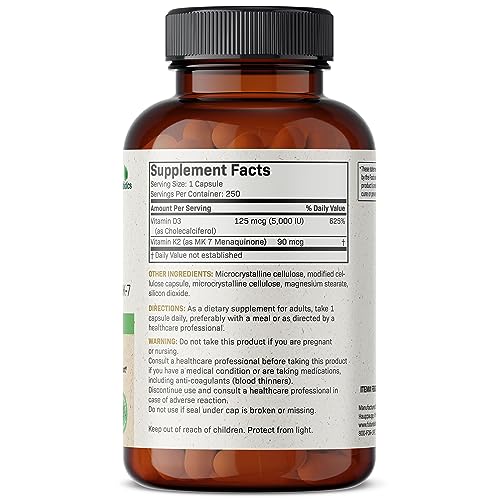 Futurebiotics Vitamin K2 (MK7) with D3 Supplement - Non-GMO Formula - 5000 IU Vitamin - Maple Wellness Supplements