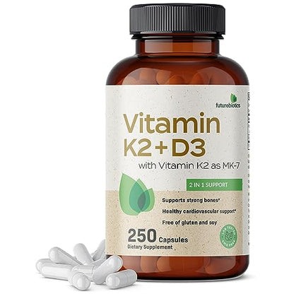 Futurebiotics Vitamin K2 (MK7) with D3 Supplement - Non-GMO Formula - 5000 IU Vitamin - Maple Wellness Supplements