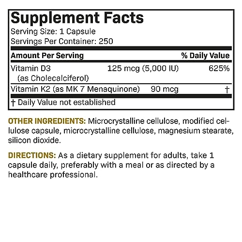 Futurebiotics Vitamin K2 (MK7) with D3 Supplement - Non-GMO Formula - 5000 IU Vitamin - Maple Wellness Supplements