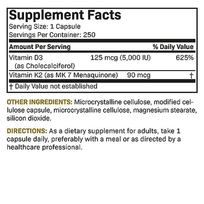 Futurebiotics Vitamin K2 (MK7) with D3 Supplement - Non-GMO Formula - 5000 IU Vitamin - Maple Wellness Supplements