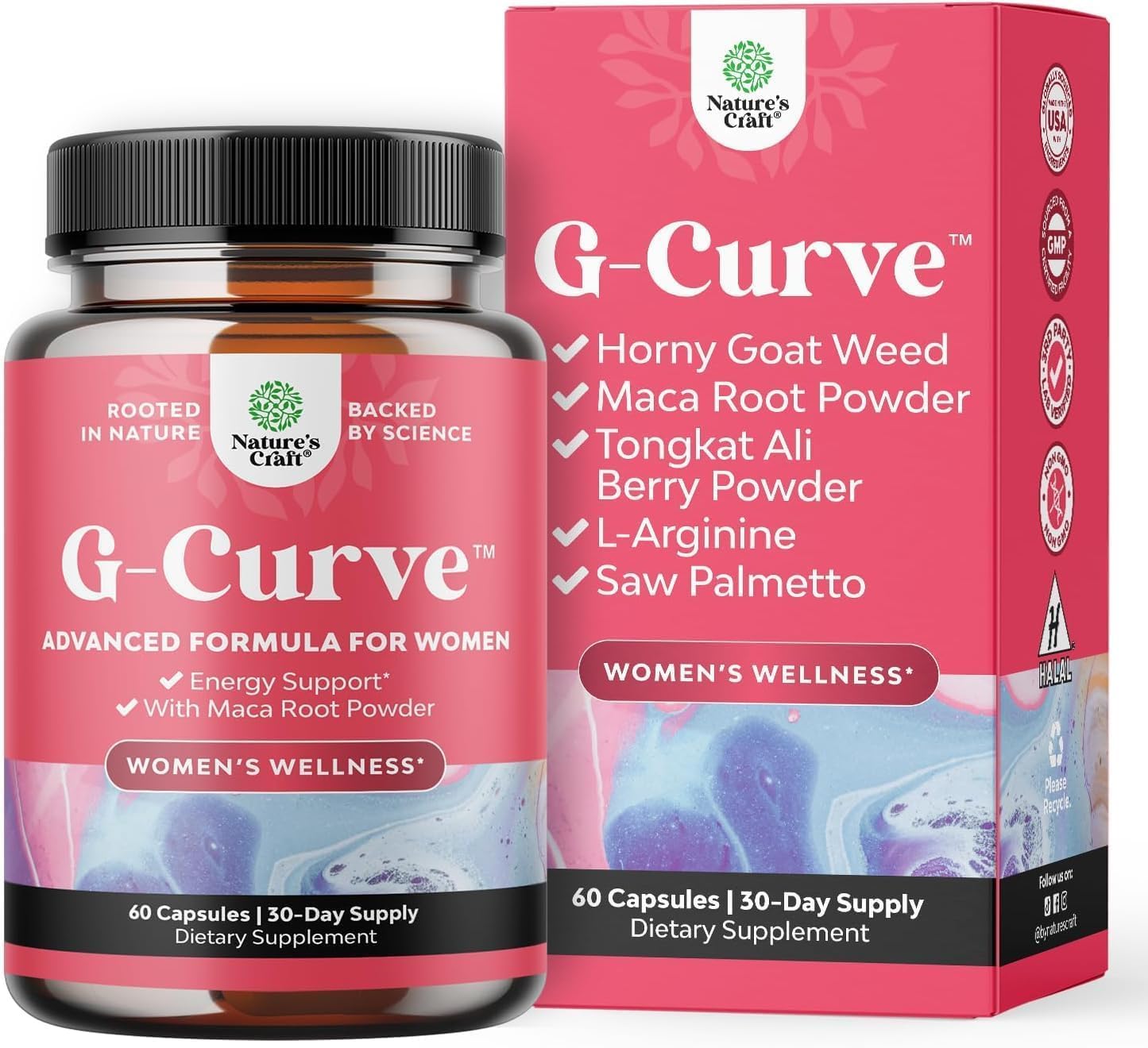 G-Curve Butt and Breast Growth Capsules - Horny Goat Weed Muira Puama & Maca Root for Butt Growth Support - Advanced Herbal Formula - Maple Wellness Supplements
