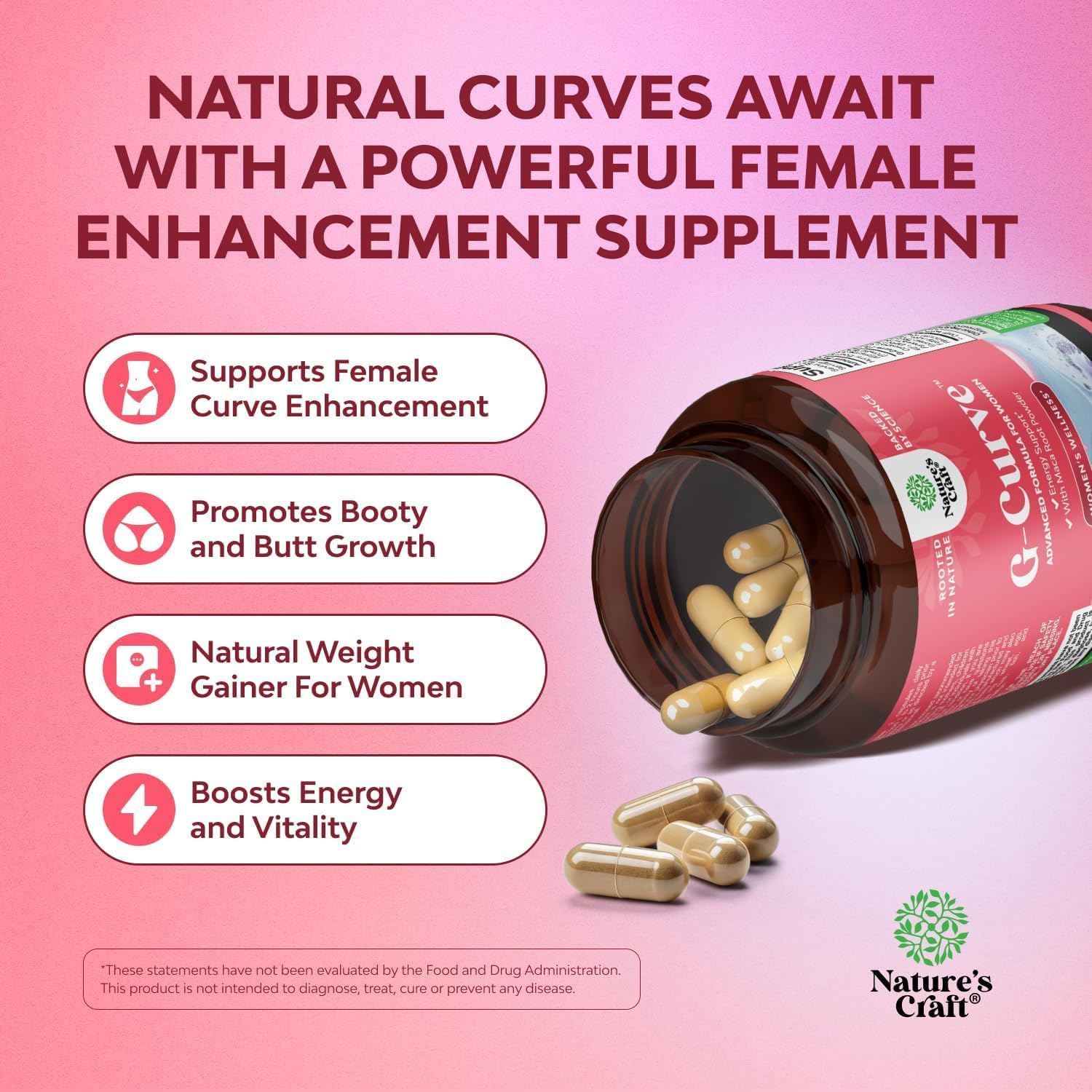 G-Curve Butt and Breast Growth Capsules - Horny Goat Weed Muira Puama & Maca Root for Butt Growth Support - Advanced Herbal Formula - Maple Wellness Supplements
