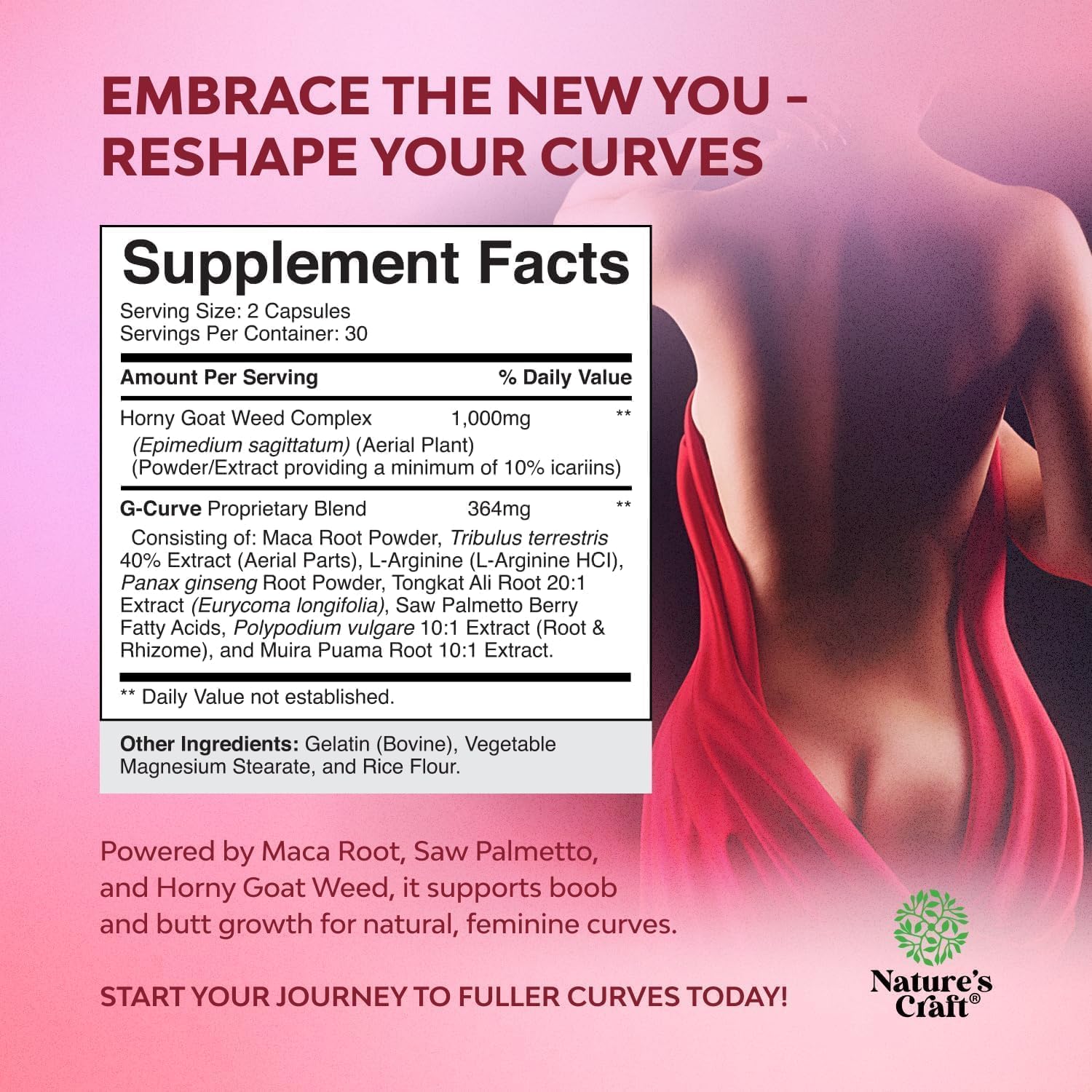 G-Curve Butt and Breast Growth Capsules - Horny Goat Weed Muira Puama & Maca Root for Butt Growth Support - Advanced Herbal Formula - Maple Wellness Supplements