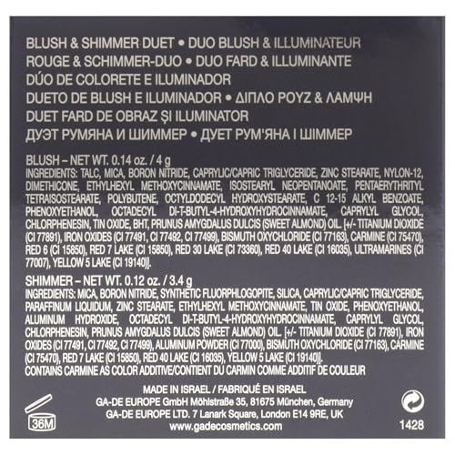 GA-DE Velveteen Blush and Shimmer Duet, 50 - Formulated with Micronized Pearls and Pigments for Sculpting Face and Décolleté - Paraben-Free - 0.26 oz - Maple Wellness Supplements