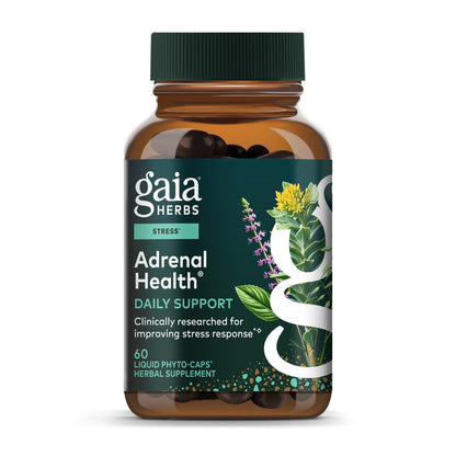Gaia Herbs Adrenal Health Daily Support - Herbal Supplement with Ashwagandha, Holy Basil & Schisandra - Help Maintain Healthy Energy & Stress Levels* - 60 Vegan Liquid Phyto-Caps (30 Servings) - Maple Wellness Supplements