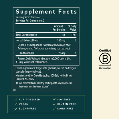 Gaia Herbs Ashwagandha Root - Stress Relief & Sleep Support Supplement - Supports Balanced Energy Levels & Positive Outlook - Maple Wellness Supplements