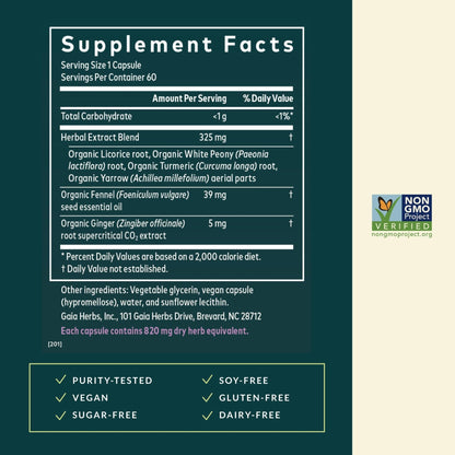 Gaia Herbs Cramp Relief - Herbal Supplement for Period Cramp Relief* - Made with Fennel Seed, Licorice Root & More - 60 Vegan Liquid Phyto-Caps (60 Servings) - Maple Wellness Supplements