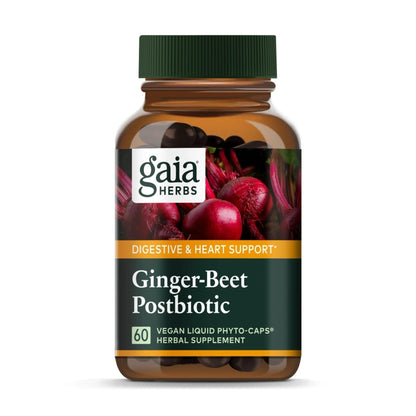 Gaia Herbs Ginger-Beet Postbiotic - Supplement for Gut & Heart Health Support* - Made with Fermented Beets & Ginger - Free from Dairy, Soy & Gluten - 60 Vegan Liquid Phyto-Caps (30 Servings) - Maple Wellness Supplements