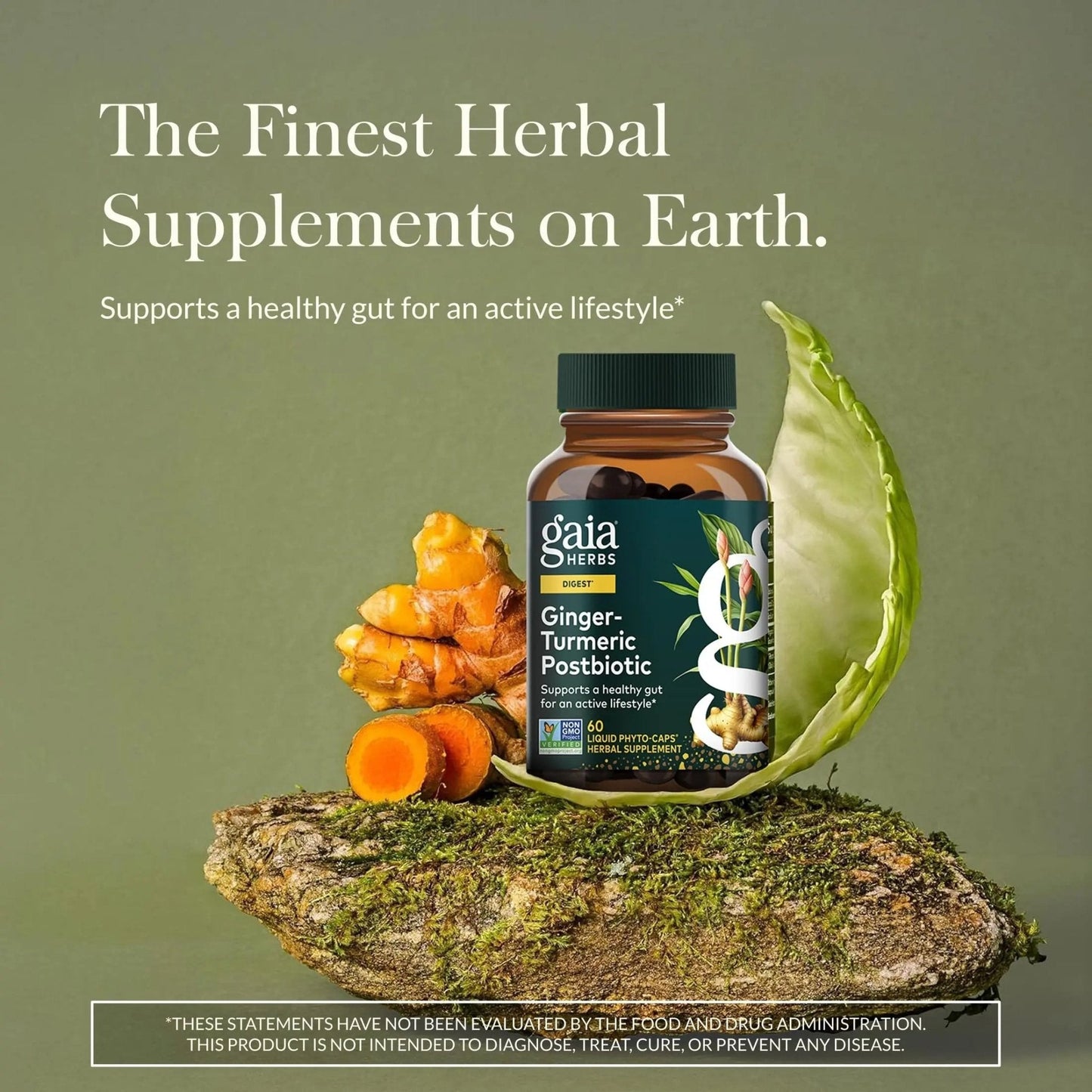 Gaia Herbs Ginger-Turmeric Postbiotic - Healthy Gut Support* - 60 Vegan Liquid Phyto-Caps (30 Servings) - Maple Wellness Supplements