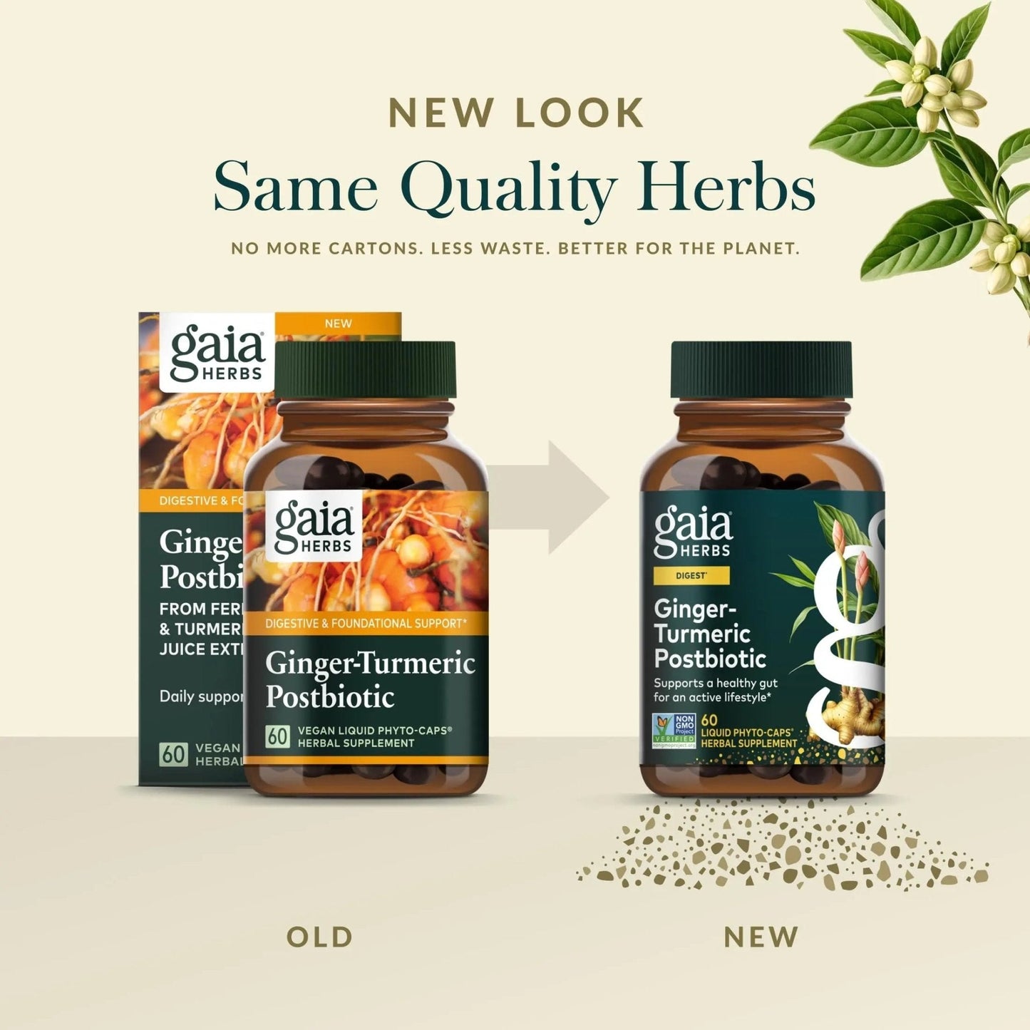Gaia Herbs Ginger-Turmeric Postbiotic - Healthy Gut Support* - 60 Vegan Liquid Phyto-Caps (30 Servings) - Maple Wellness Supplements