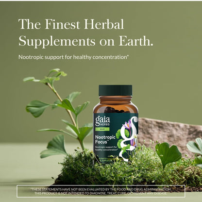 Gaia Herbs Nootropic Focus - Brain & Cognitive Support Supplement to Help Maintain Healthy Concentration* - with Saffron, Lemon Balm & Spearmint - 40 Liquid Phyto-Capsules (20 Servings) - Maple Wellness Supplements