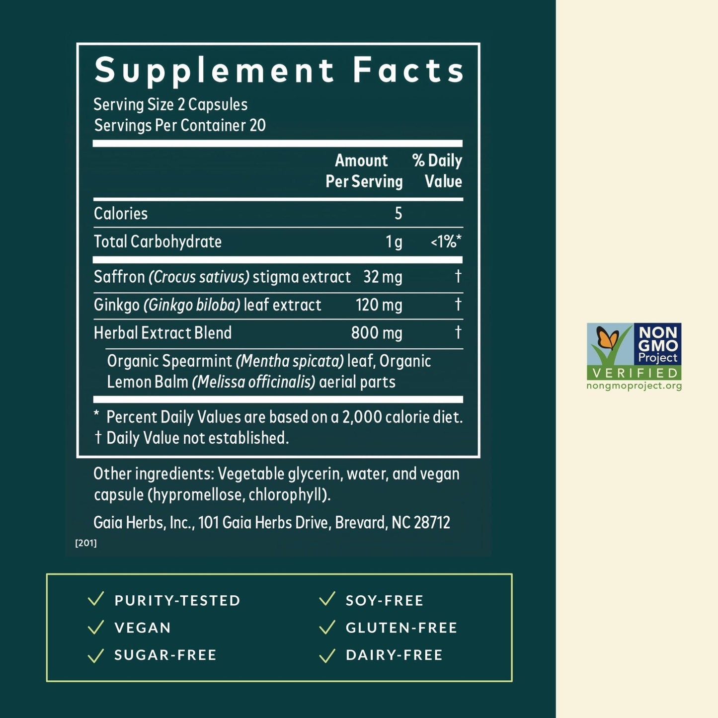 Gaia Herbs Nootropic Focus - Brain & Cognitive Support Supplement to Help Maintain Healthy Concentration* - with Saffron, Lemon Balm & Spearmint - 40 Liquid Phyto-Capsules (20 Servings) - Maple Wellness Supplements