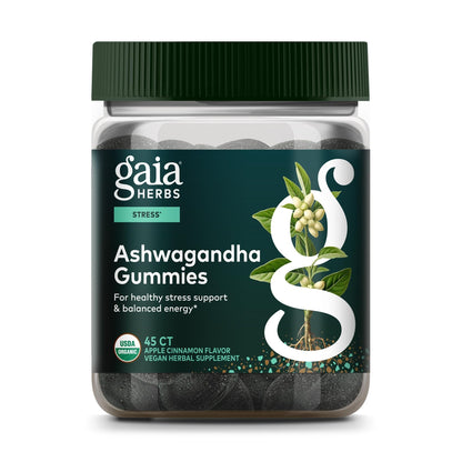 Gaia Herbs Organic Ashwagandha Gummies - Stress Support* - Made with Cinnamon & Ginger - Gluten Free & Vegan - 45 Count (15 Servings) - Maple Wellness Supplements