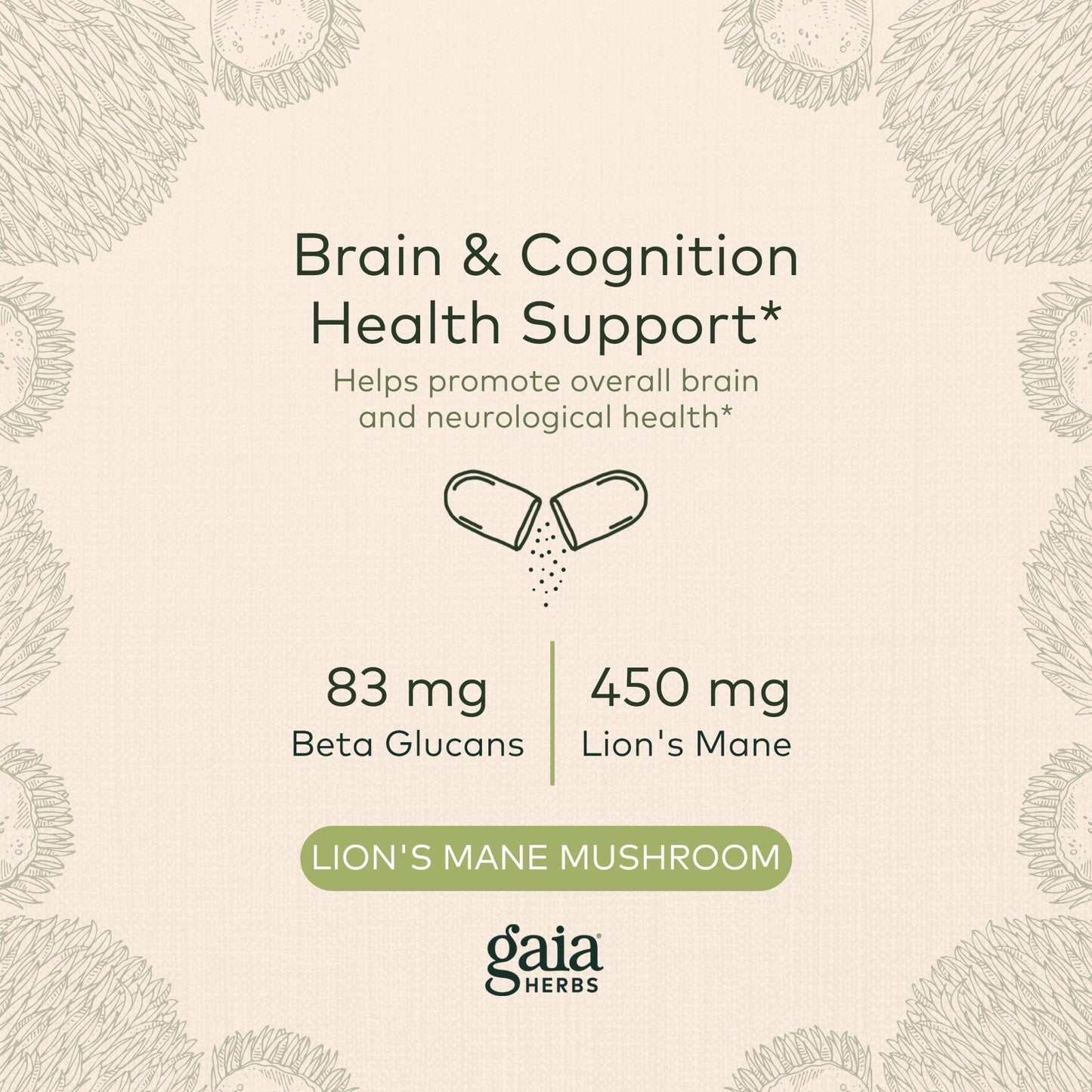 Gaia Herbs Organic Lion’s Mane Mushroom - Brain and Nerve Support Supplement - Maple Wellness Supplements