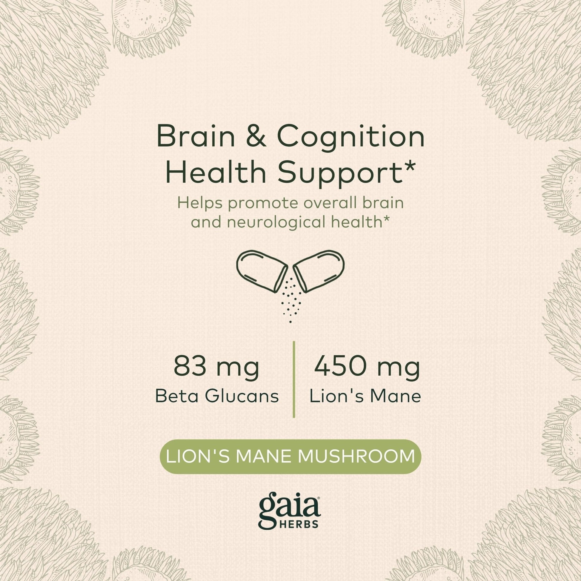 Gaia Herbs Organic Lion’s Mane Mushroom - Brain and Nerve Support Supplement - Maple Wellness Supplements