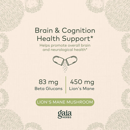 Gaia Herbs Organic Lion’s Mane Mushroom - Brain and Nerve Support Supplement - Maple Wellness Supplements