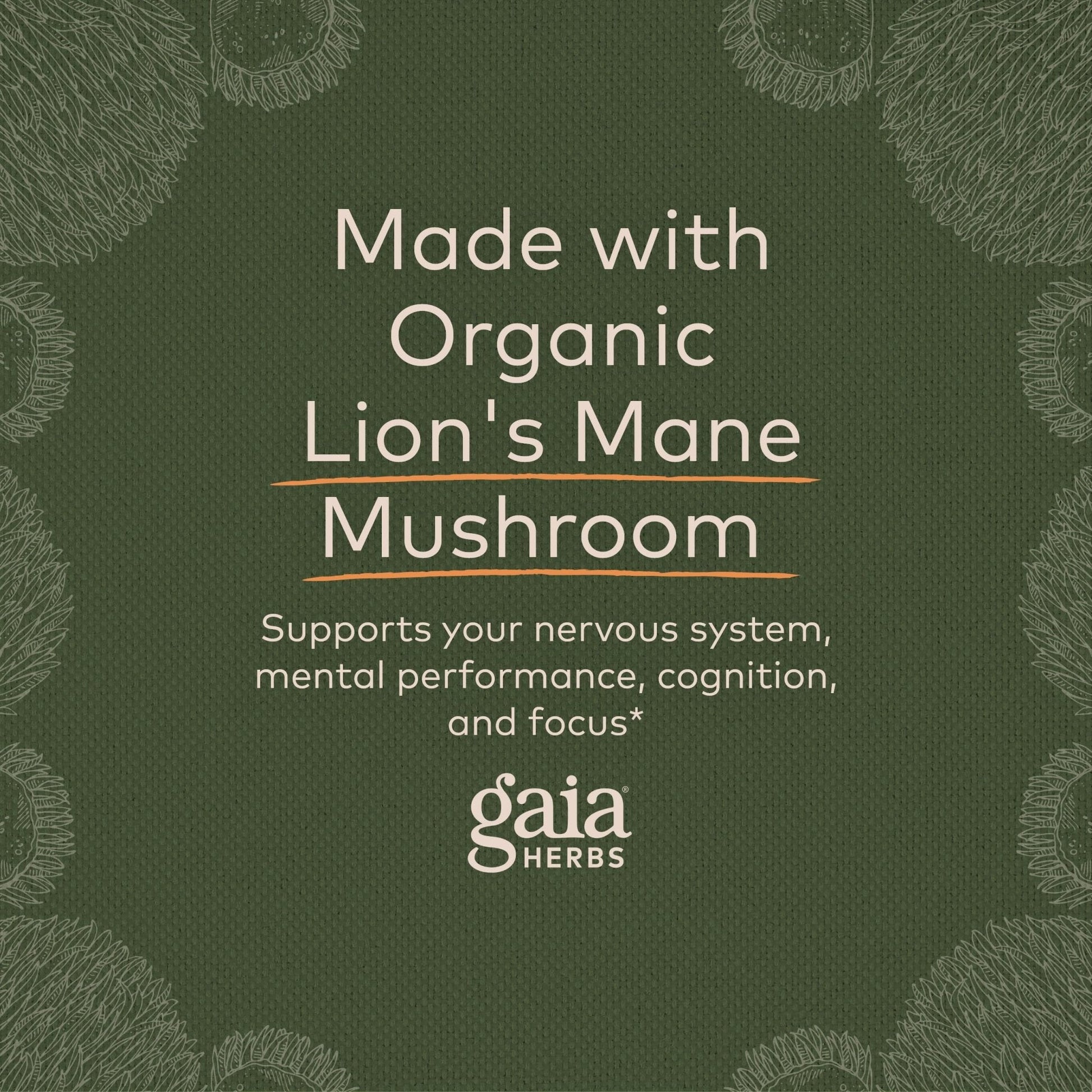 Gaia Herbs Organic Lion’s Mane Mushroom - Brain and Nerve Support Supplement - Maple Wellness Supplements