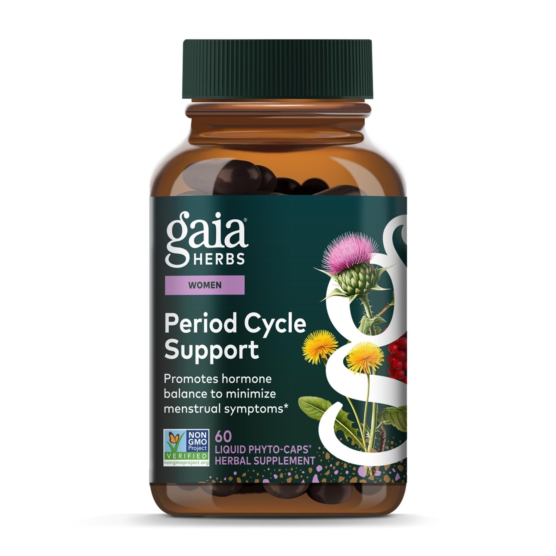Gaia Herbs Period Cycle Support - Supports Hormone Balance & PMS Relief* - Herbal Supplement with Vitex Berry & Schisandra - Free from Gluten, Dairy & Soy - 60 Vegan Capsules (60 Servings) - Maple Wellness Supplements