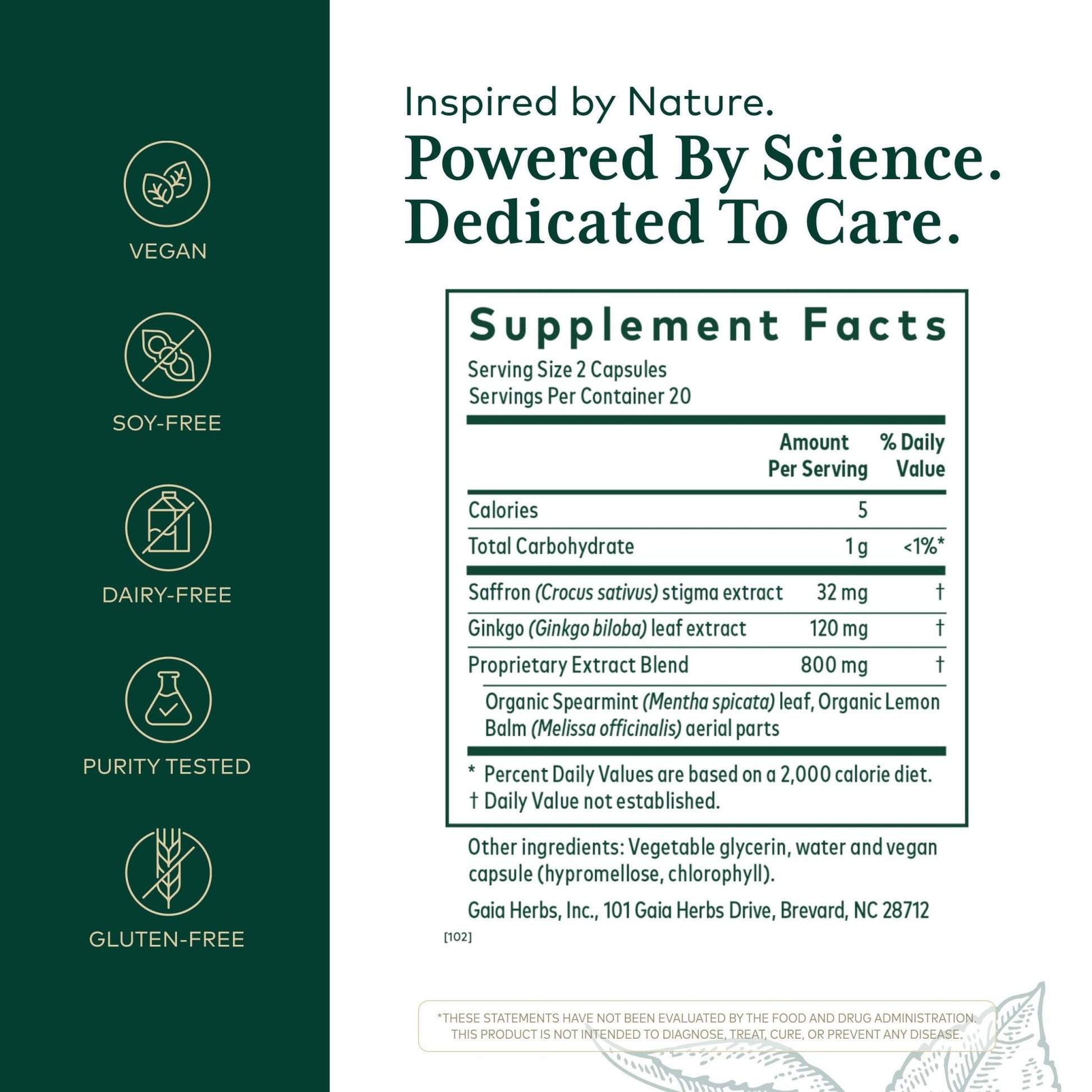 GAIA HERBS PRO Nootropic Focus - Brain Health Support Supplement* - Nootropic Supplement with Saffron, Ginkgo Leaf Extract & Lemon Balm - Vegan, Gluten-Free - 40 Liquid Phyto-Caps (20 Servings) - Maple Wellness Supplements