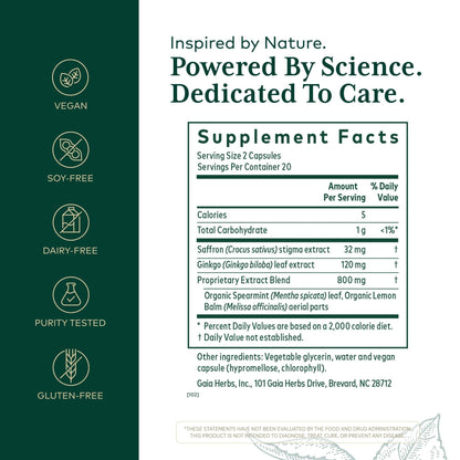 GAIA HERBS PRO Nootropic Focus - Brain Health Support Supplement* - Nootropic Supplement with Saffron, Ginkgo Leaf Extract & Lemon Balm - Vegan, Gluten-Free - 40 Liquid Phyto-Caps (20 Servings) - Maple Wellness Supplements