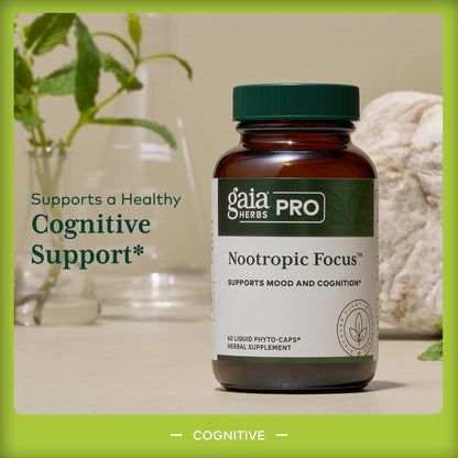 GAIA HERBS PRO Nootropic Focus - Brain Health Support Supplement* - Nootropic Supplement with Saffron, Ginkgo Leaf Extract & Lemon Balm - Vegan, Gluten-Free - 40 Liquid Phyto-Caps (20 Servings) - Maple Wellness Supplements
