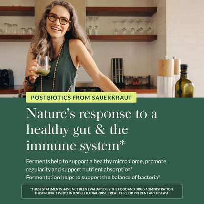 Gaia Herbs Sauerkraut Postbiotic - Gut Health & Immune Support Supplement* - Made with Fermented Sauerkraut - Free from Dairy, Soy & Gluten - 60 Vegan Liquid Phyto-Caps (30 Servings) - Maple Wellness Supplements