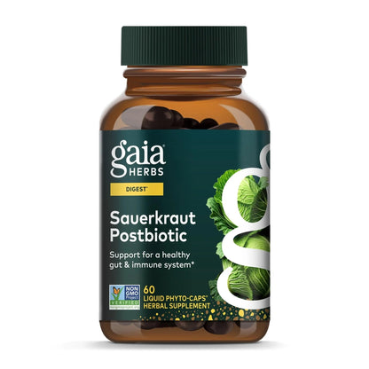 Gaia Herbs Sauerkraut Postbiotic - Gut Health & Immune Support Supplement* - Made with Fermented Sauerkraut - Free from Dairy, Soy & Gluten - 60 Vegan Liquid Phyto-Caps (30 Servings) - Maple Wellness Supplements