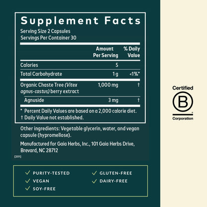 Gaia Herbs Vitex Berry - Vitex Traditionally Used to Support Hormone Balance for Women & a Healthy Menstrual Cycle* - 60 Vegan Liquid Phyto-Caps (30 Servings) - Maple Wellness Supplements