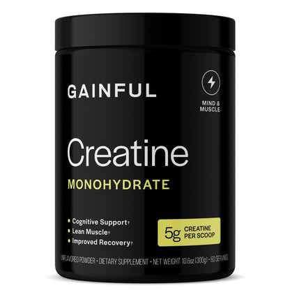 Gainful Creatine Powder, Post Workout Amino Acid Supplement, Muscle, Energy & Focus Support, 5g Creatine Monohydrate, Unflavored, 60 Servings - Maple Wellness Supplements